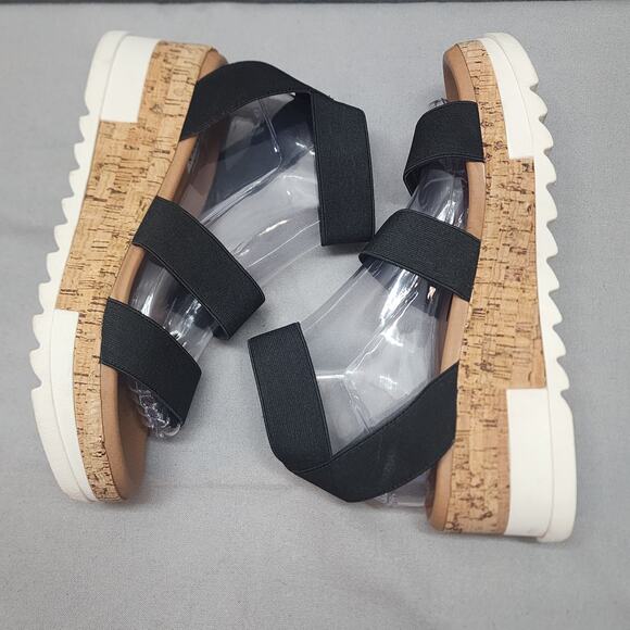 Steve Madden Bandi Platform Wedge Heel Sandals Cork Ankle Strap‎ Black Women's 9 - Picture 3 of 8